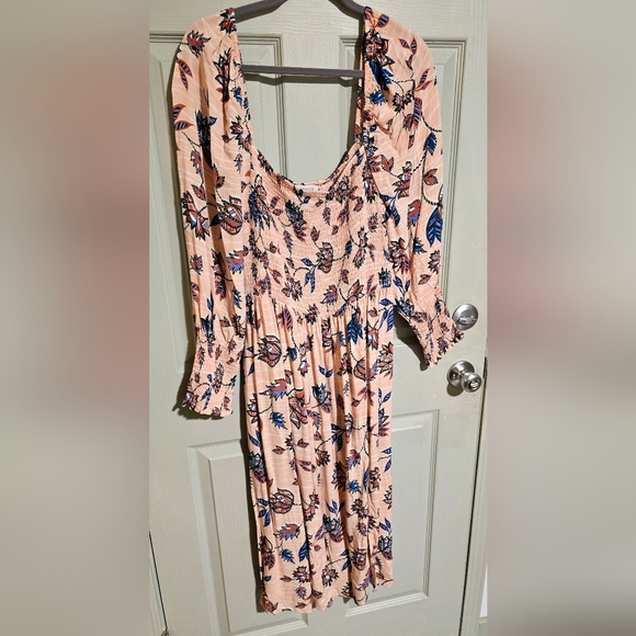 ELOQUII Elements Smocked Floral Print Blush Pink Midi Dress Sz 18 20 18/20 or 2X - Picture 5 of 11